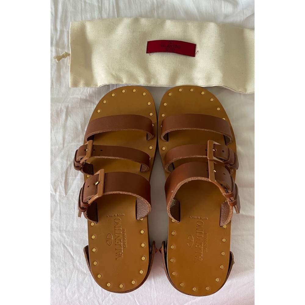 Valentino Vlogo Leather Sandals Brown |Size 37.5 like new